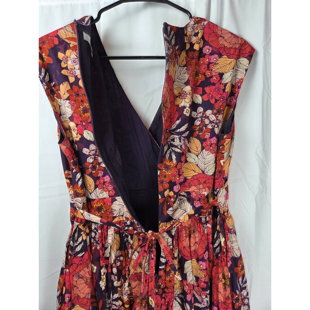 Garnet Hill Dress Womens 8 Floral 100% Cotton Fit Flare Waist Tie Midi - Picture 12 of 12